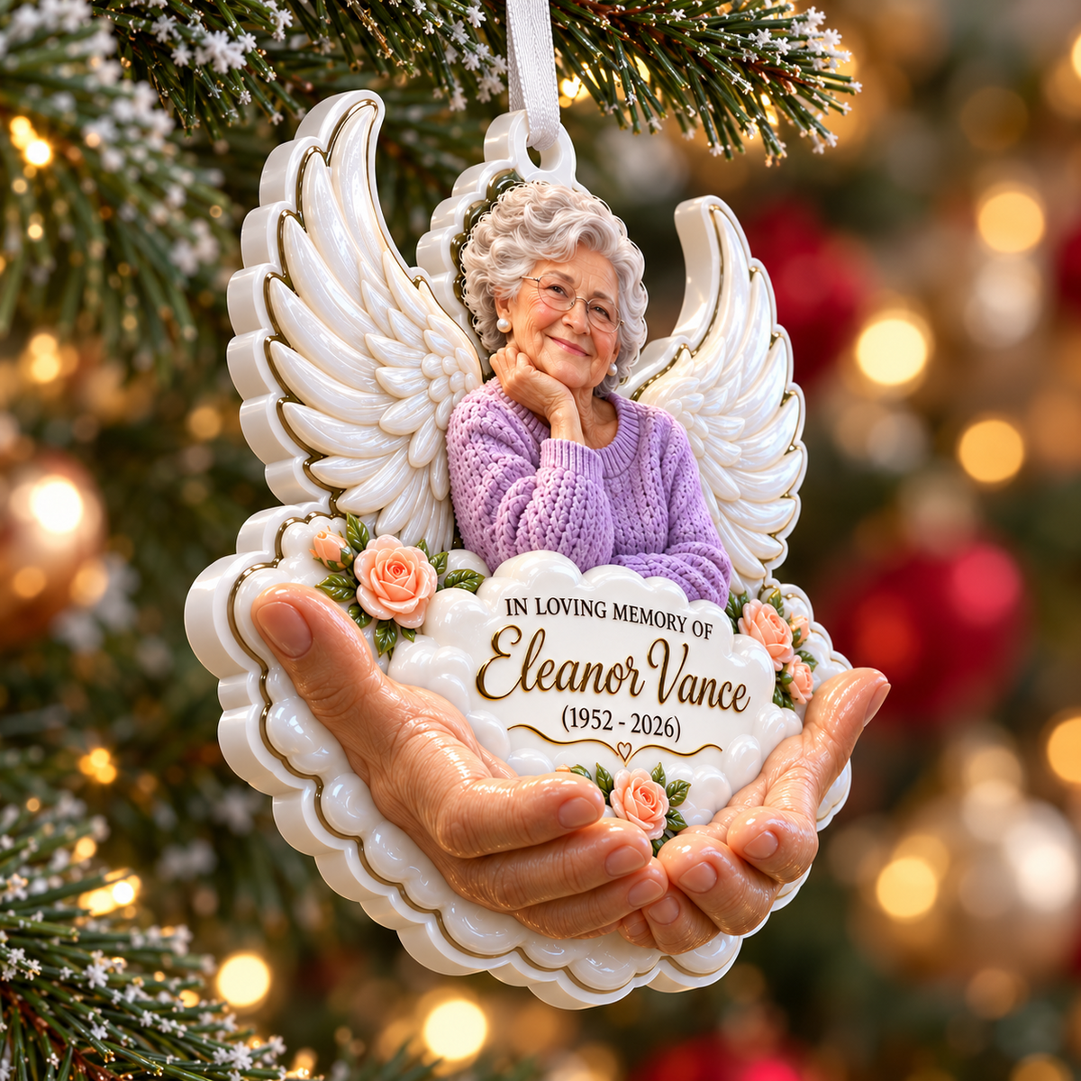 Memorial Angel Wings and Holding Hands Remembrance Keepsake - 3D Relief Ornament