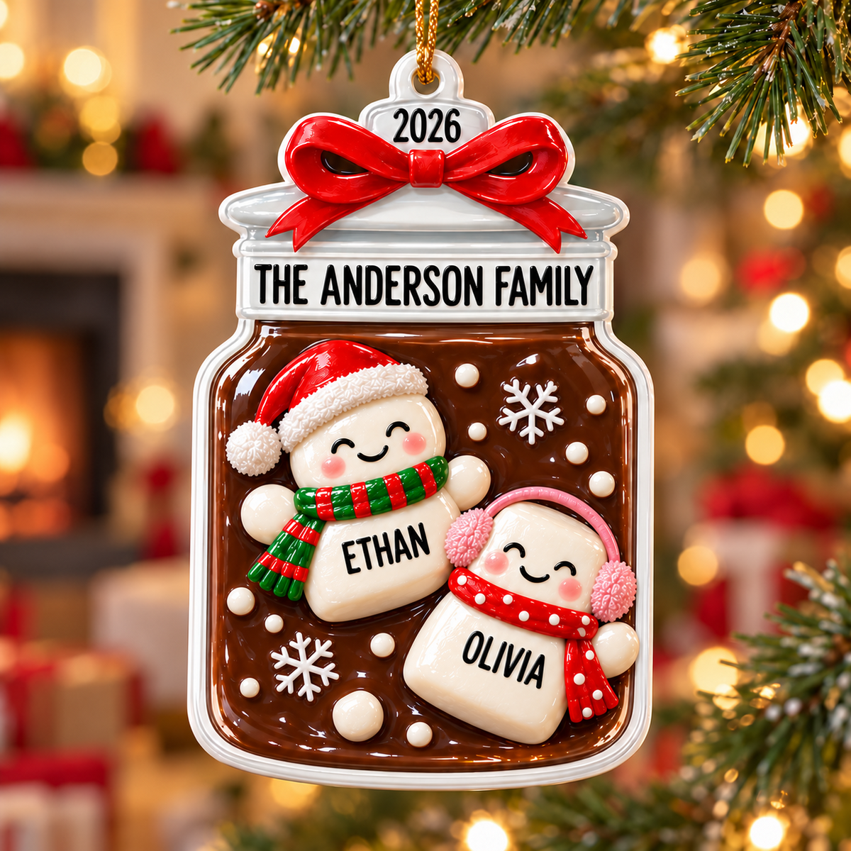 Jar Silhouette Christmas Tree Hanging Plaque, White Acrylic Winter Holiday Decor - 3D Relief Ornament