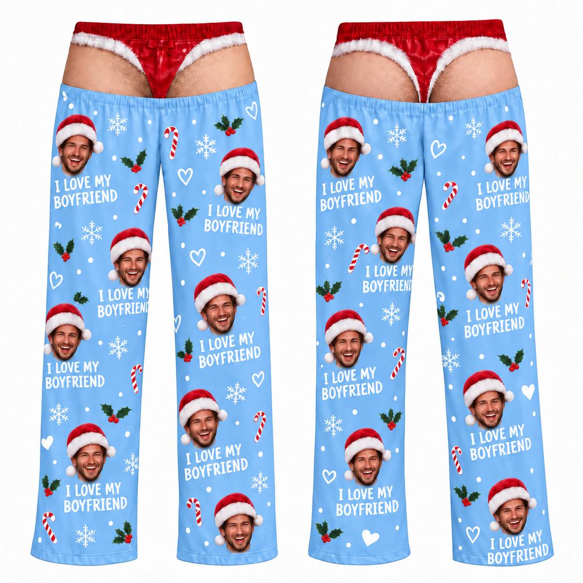 Men Novelty Cutout Pajama Pants Red Christmas Holiday Lounge Trousers