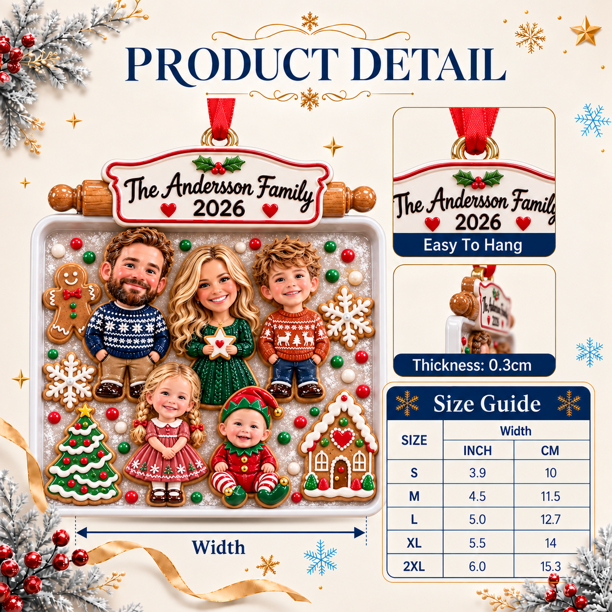 Baking Sheet Gingerbread Family of Five Holiday Keepsake - 3D Relief Ornament