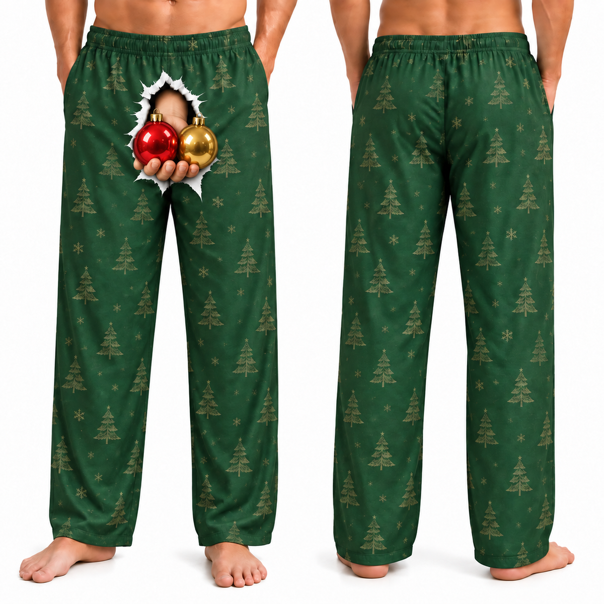 Mens Christmas Pajama Pants Red Plaid 3D Reindeer Nose Holiday Bottoms