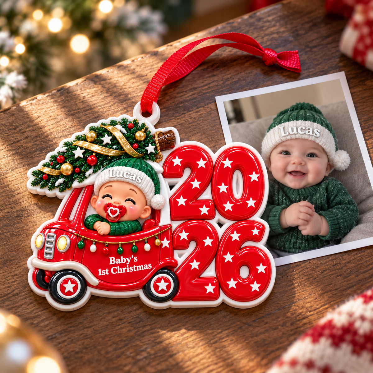 Blank White Acrylic Christmas Tree Farmhouse Pickup Truck Holiday Hanging Decor - 3D Relief Ornament