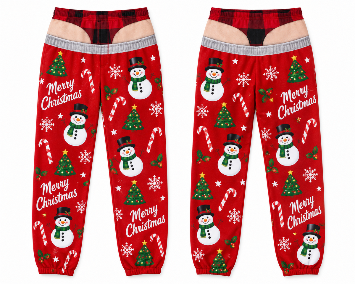 Mens Christmas Gag Pajama Pants Novelty Boxer Waistband Joggers