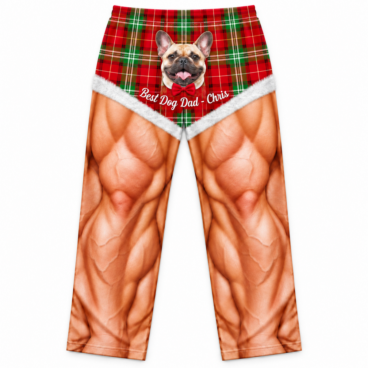 Mens Pajama Pants Muscle Leg Dog Print Plaid Holiday Loungewear