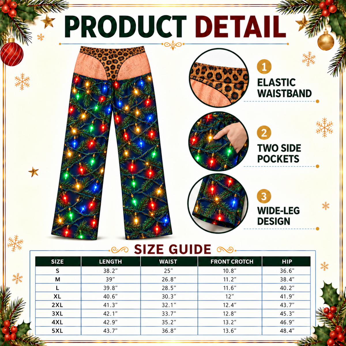 Mens Funny Christmas Pajama Pants Novelty Leopard Thong Gag Sleepwear