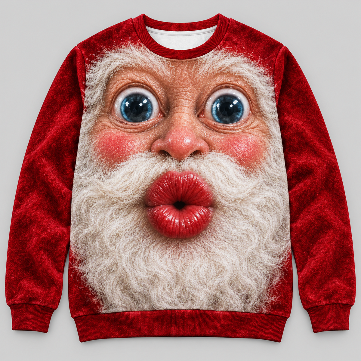 Funny Christmas Sweatshirt 3D Kissing Face Holiday Character Pullover