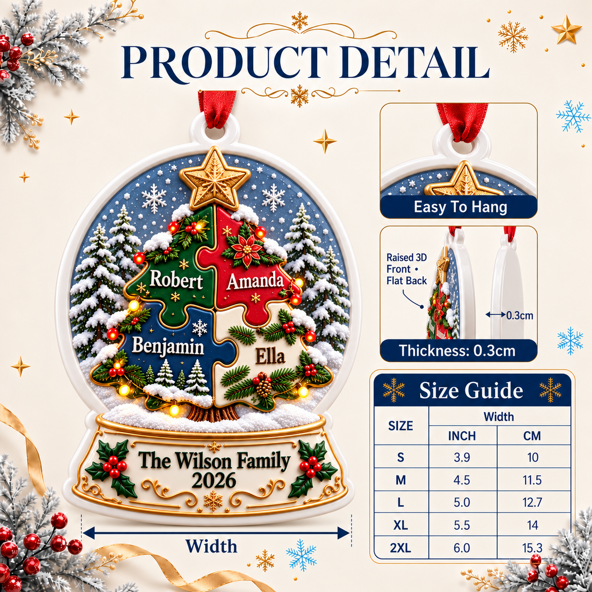 Snow Globe Shaped Holiday Tree Hanging Decor in Glossy White Finish - 3D Relief Ornament