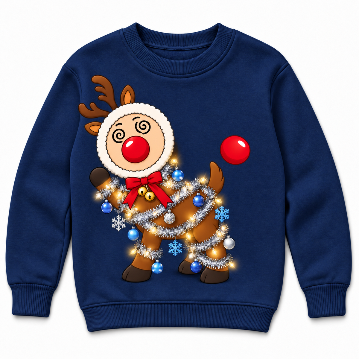 Tangled Reindeer Christmas Sweatshirt, Funny Graphic Crewneck Top