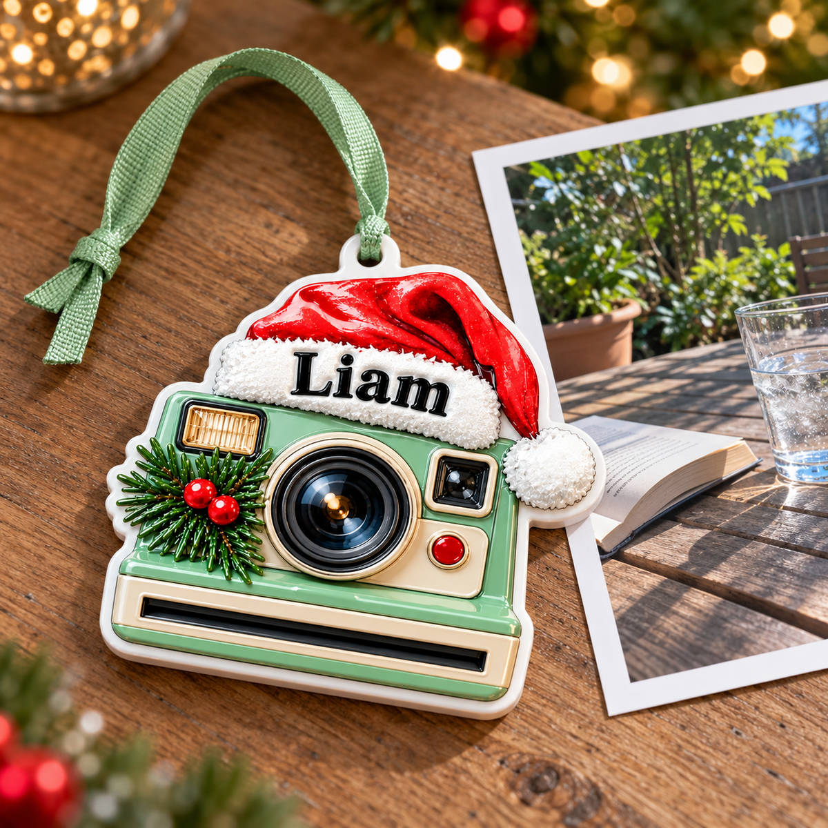 Retro Instant Camera with Santa Hat Holiday Keepsake - 3D Relief Ornament
