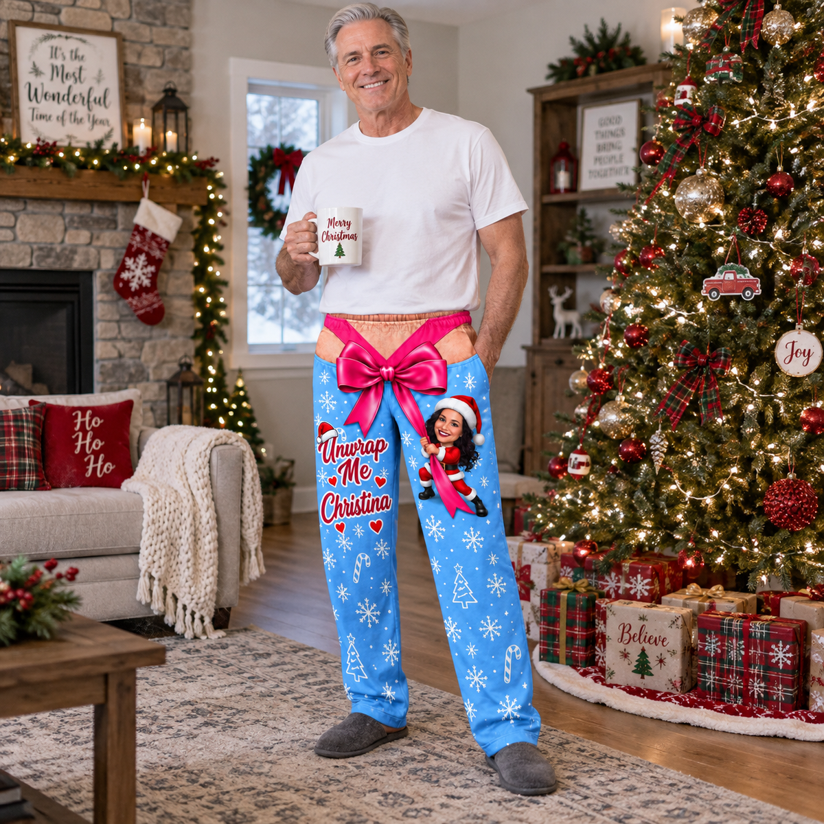 Christmas Pajama Pants Novelty Bow Graphic Holiday Loungewear