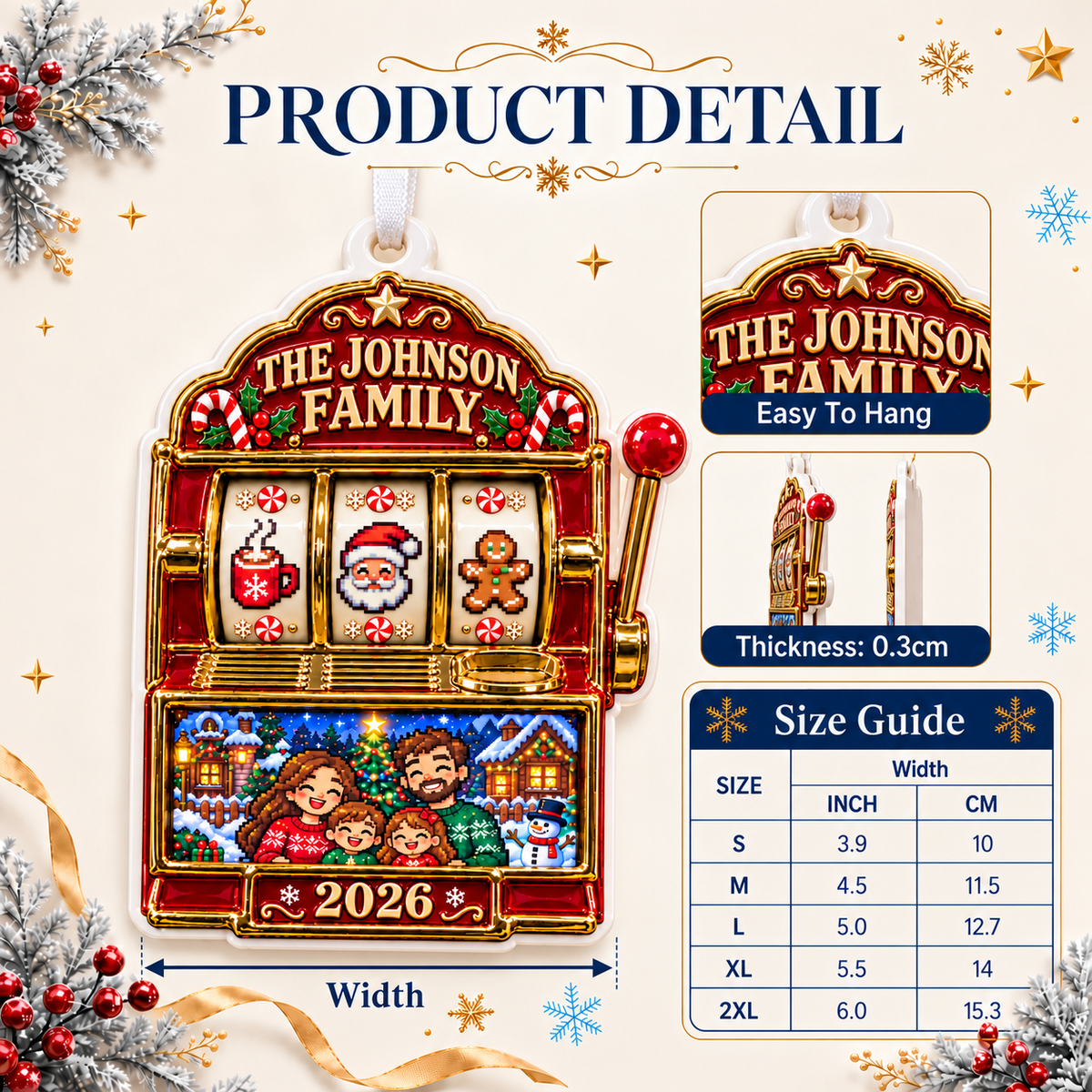 Christmas Slot Machine Family Holiday Keepsake Hanging Holiday Decoration - 3D Relief Ornament
