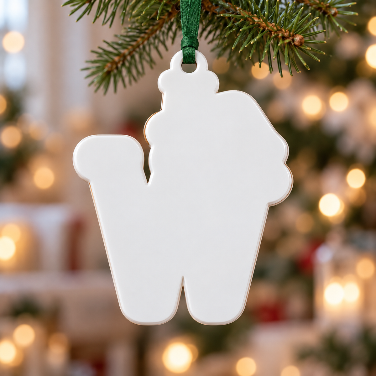 Gingerbread Cookie Letter Christmas Tree Hanging Decoration with Santa Hat - 3D Relief Ornament
