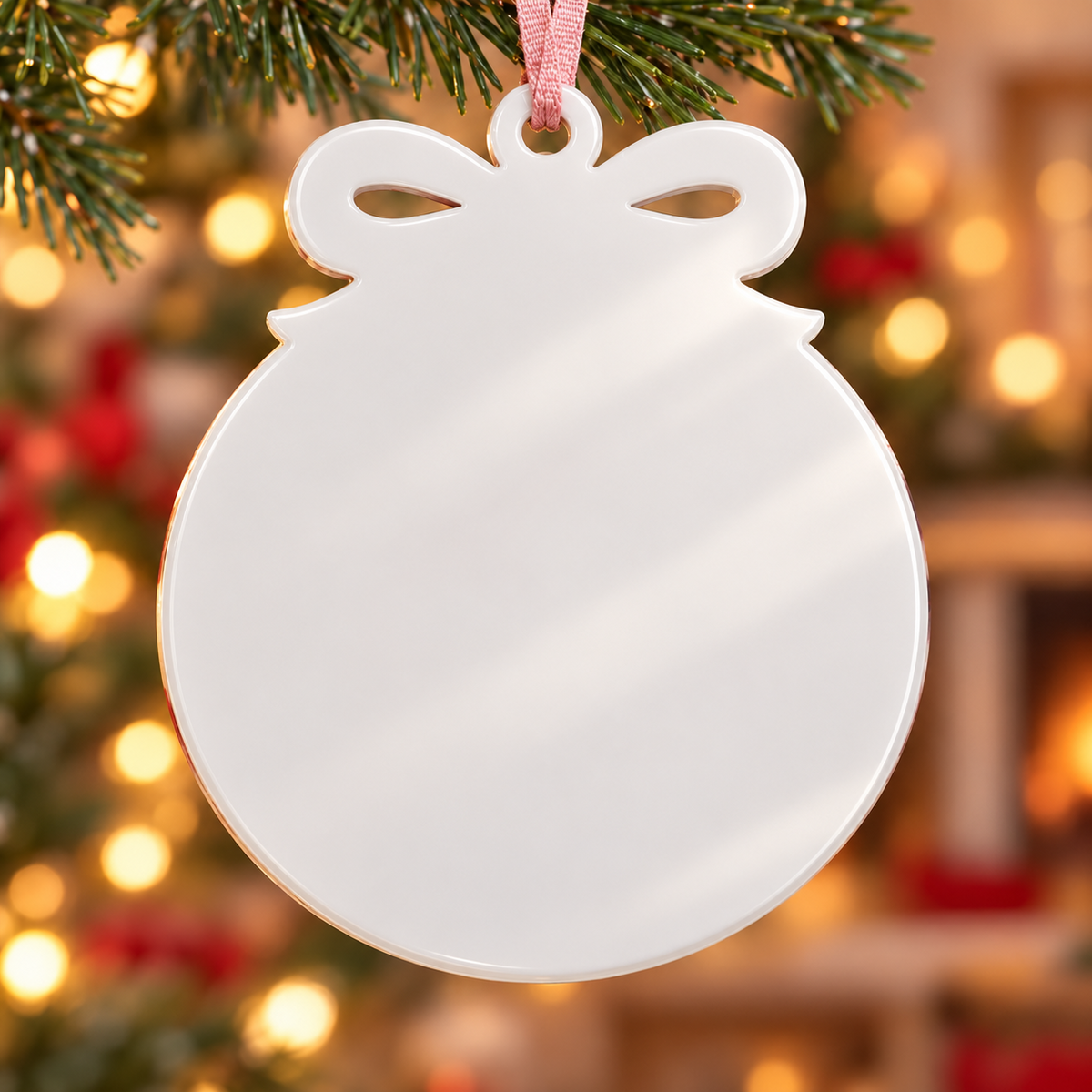 Dog and Cat Holiday Tree Hanging Keepsake with Pink Gingham Bow - 3D Relief Ornament
