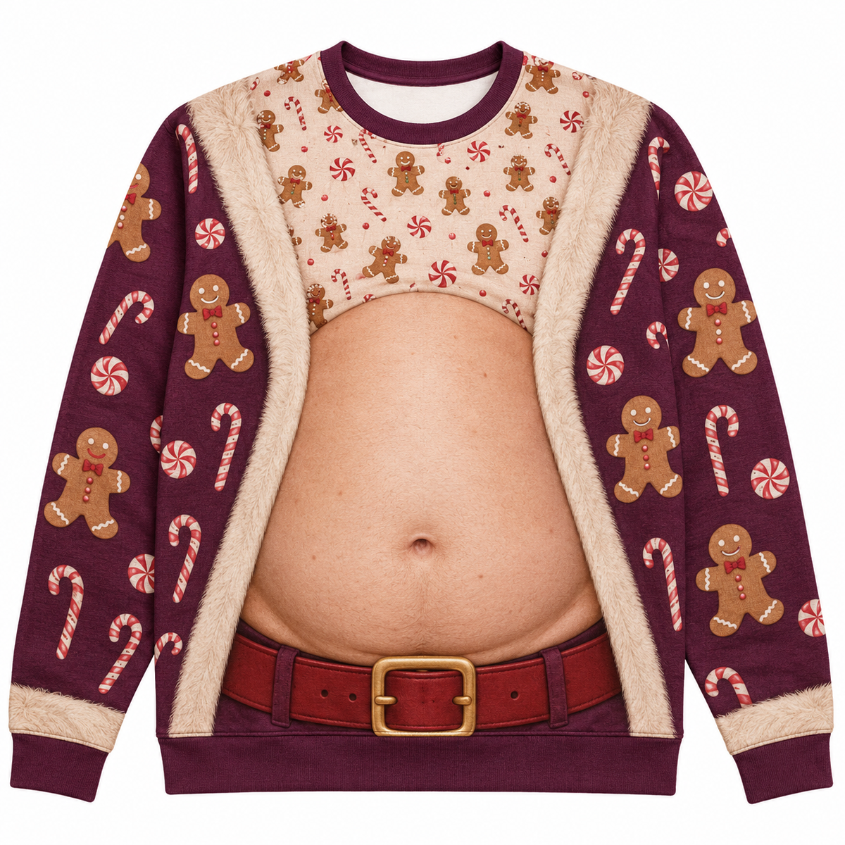 Christmas Sweatshirt Funny Fake Belly Exposed Stomach Graphic Top