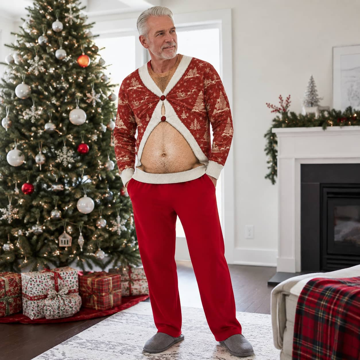 Belly Cutout Ugly Christmas Sweatshirt, Funny Open Stomach Holiday Top