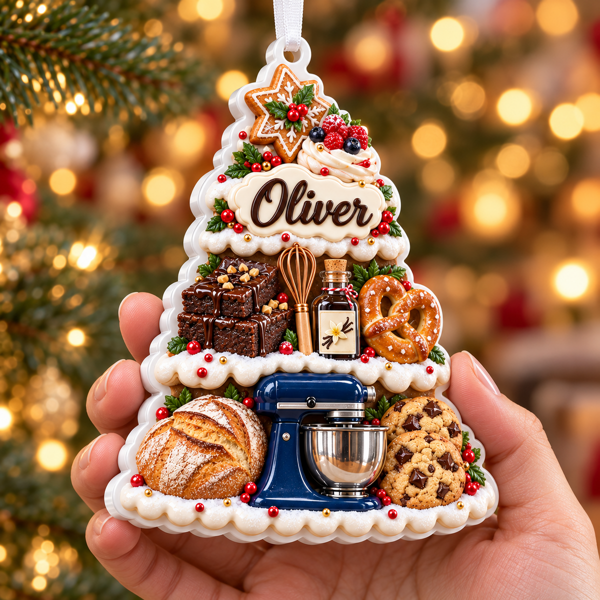 Baking Theme Christmas Tree Shape Stand Mixer and Pastries Hanging Decor - 3D Relief Ornament