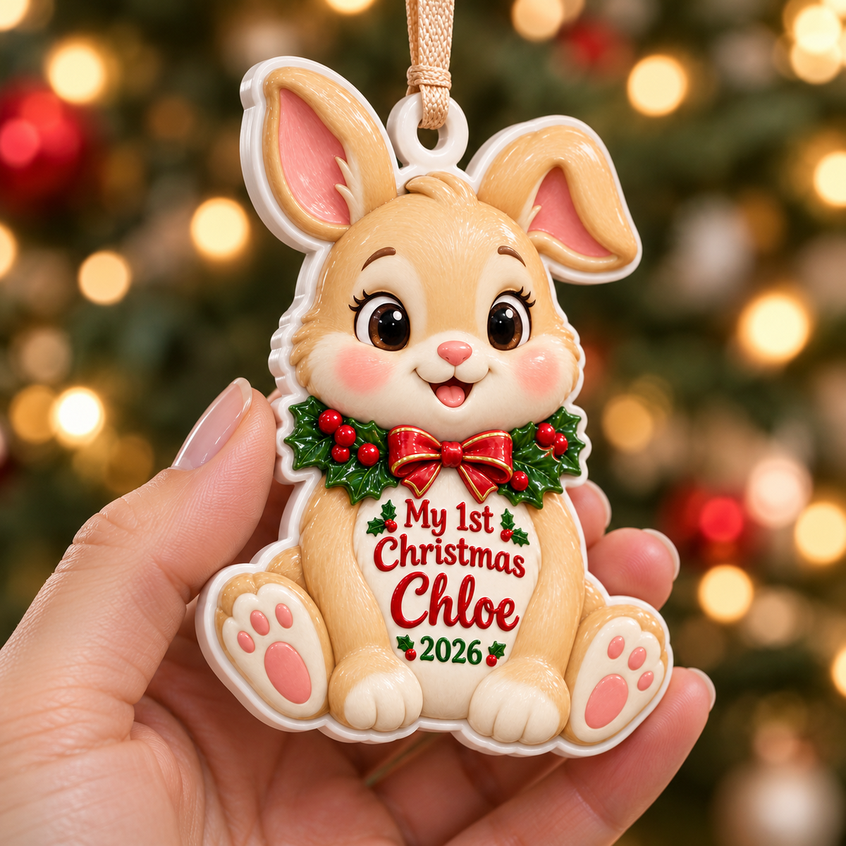 Baby Bunny First Christmas Acrylic Holiday Keepsake - 3D Relief Ornament