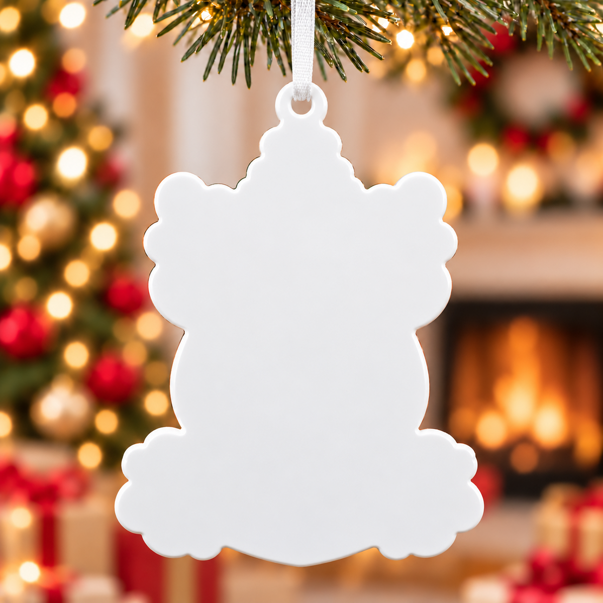 White Ceramic Scalloped Crest Holiday Tree Hanging Decoration - 3D Relief Ornament