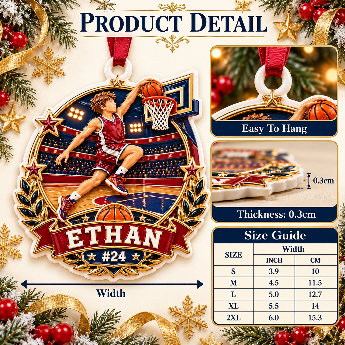 Basketball Player Slam Dunk Holiday Tree Keepsake - 3D Relief Ornament