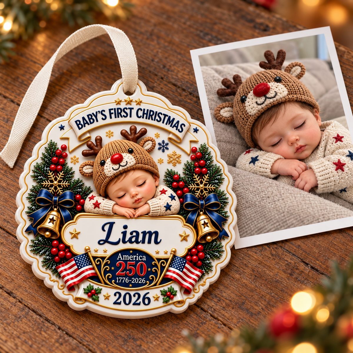 Baby's First Christmas America 250 Semiquincentennial Sleeping Newborn ...