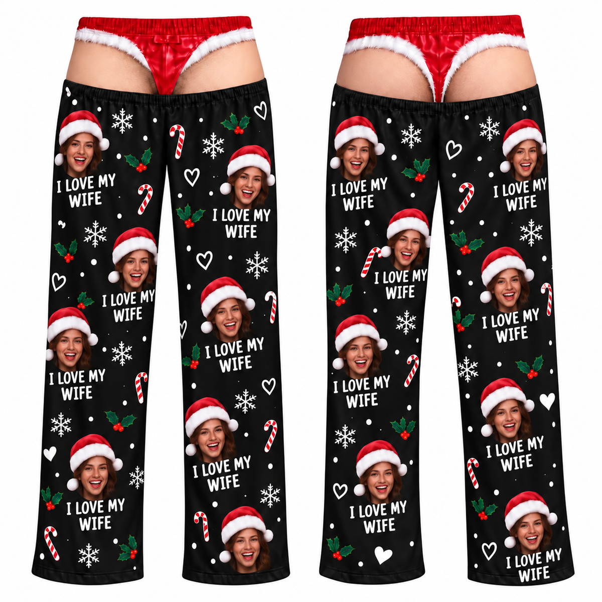 Christmas Pajama Pants Red Novelty Holiday Sleep Bottoms Wide Leg