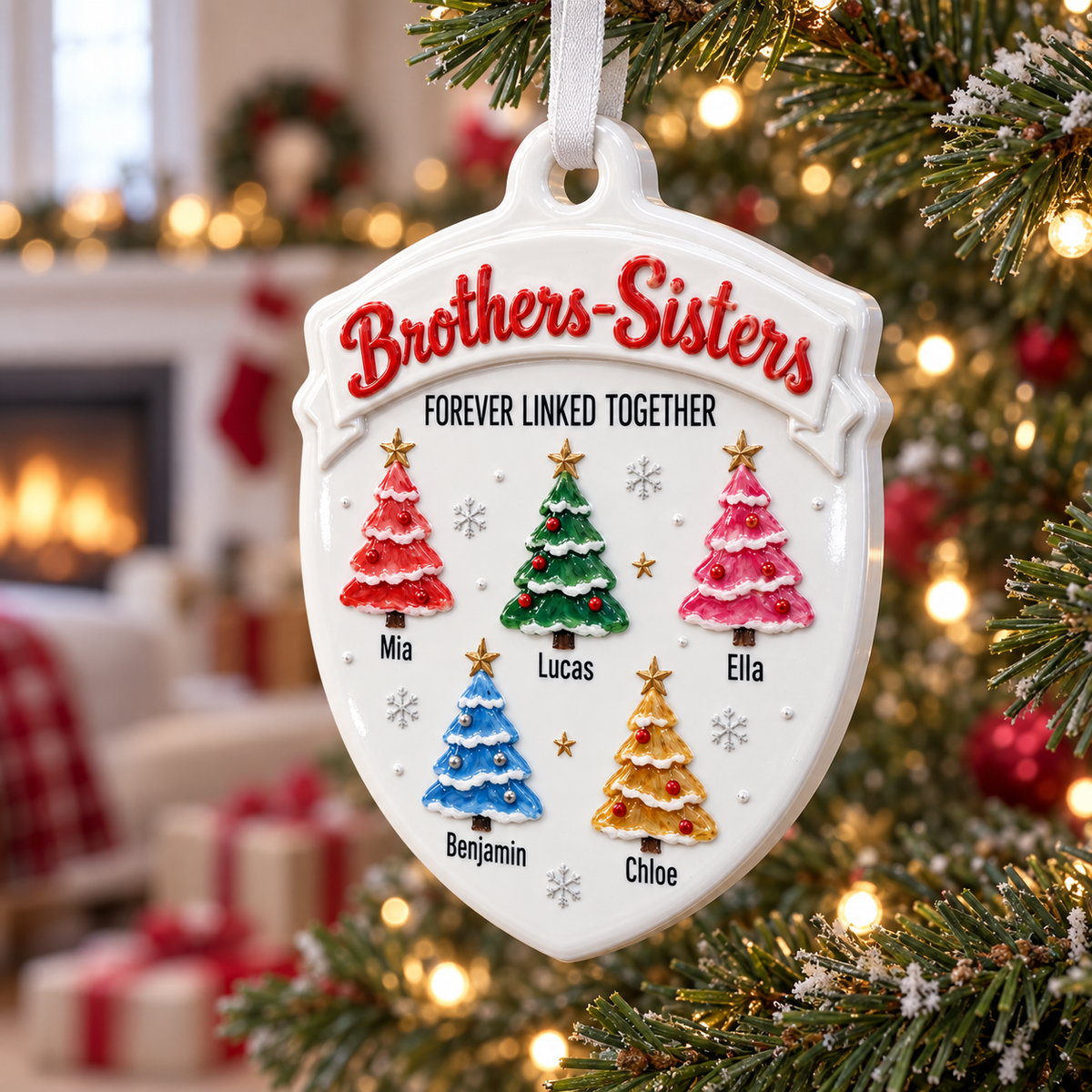 Shield Hanging Keepsake Brothers And Sisters Christmas Trees - 3D Relief Ornament