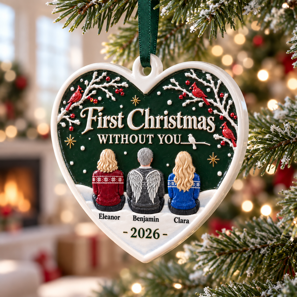 Heart Memorial First Christmas Without You Cardinal Holiday Keepsake - 3D Relief Ornament