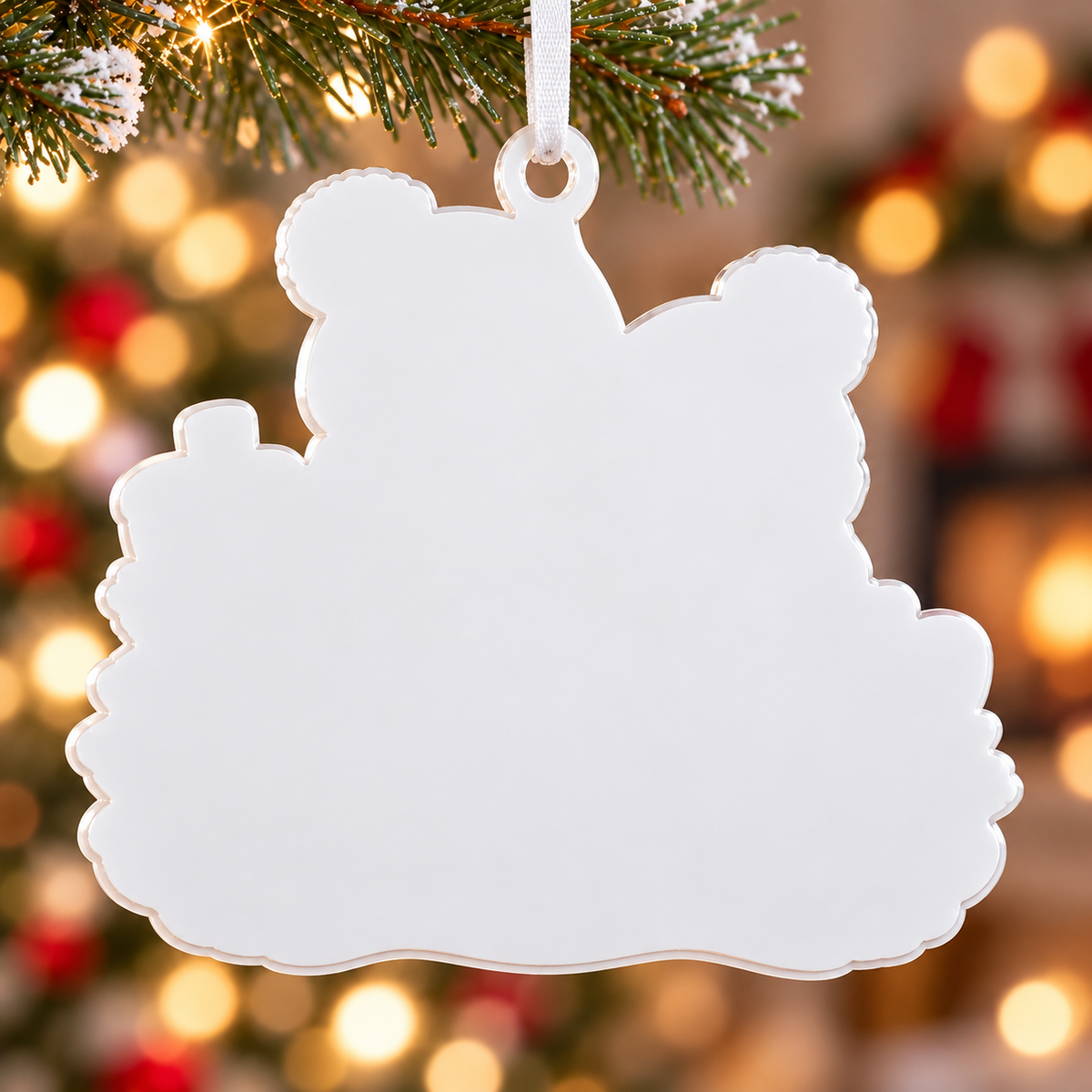 Winter Penguin Couple Holiday Keepsake with Knit Beanies and Snow Base - 3D Relief Ornament