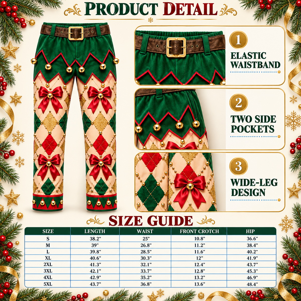 Christmas Holiday Print Trousers Casual Elastic Waist Pants
