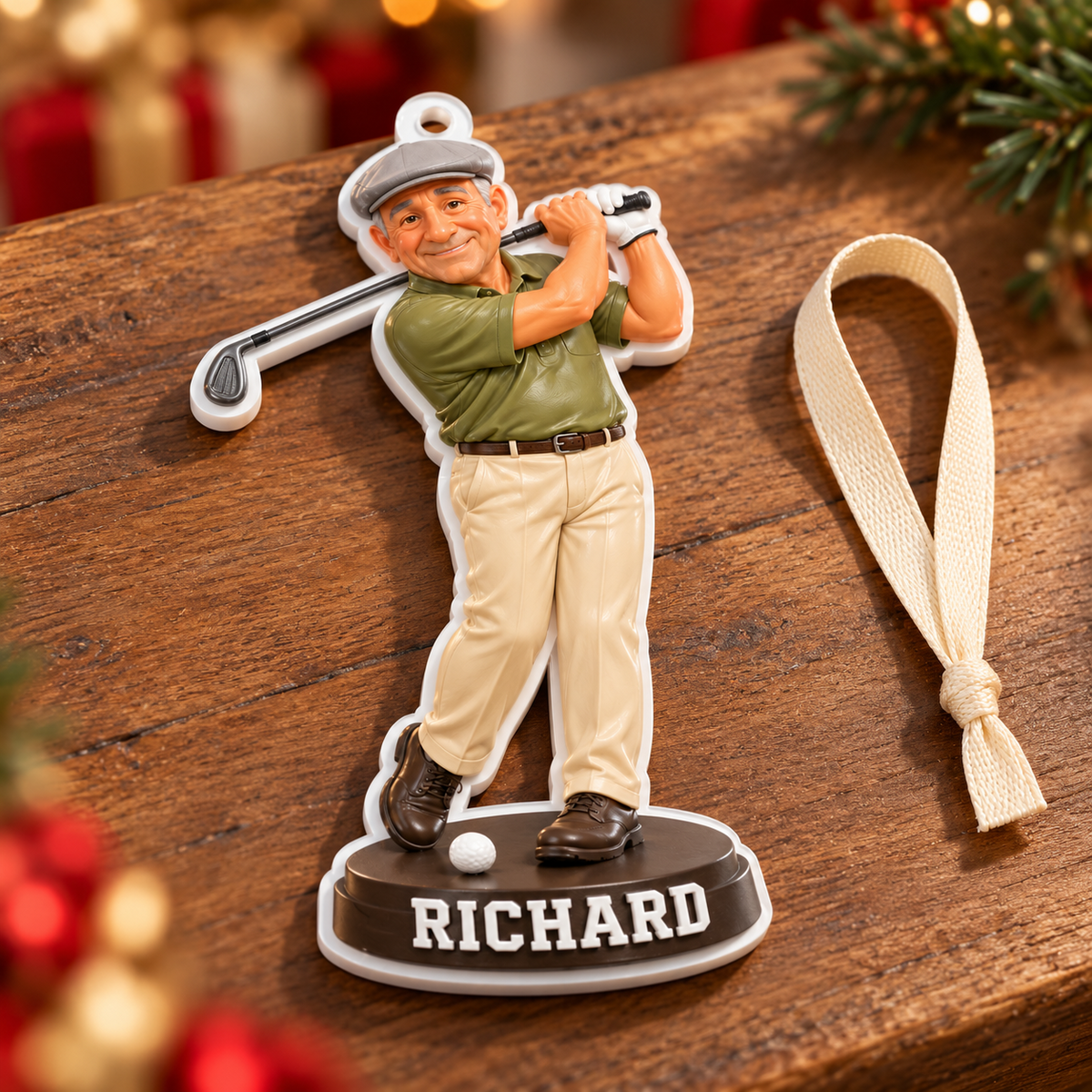 Male Golfer Figurine Acrylic Hanging Keepsake with Ribbon - 3D Relief Ornament