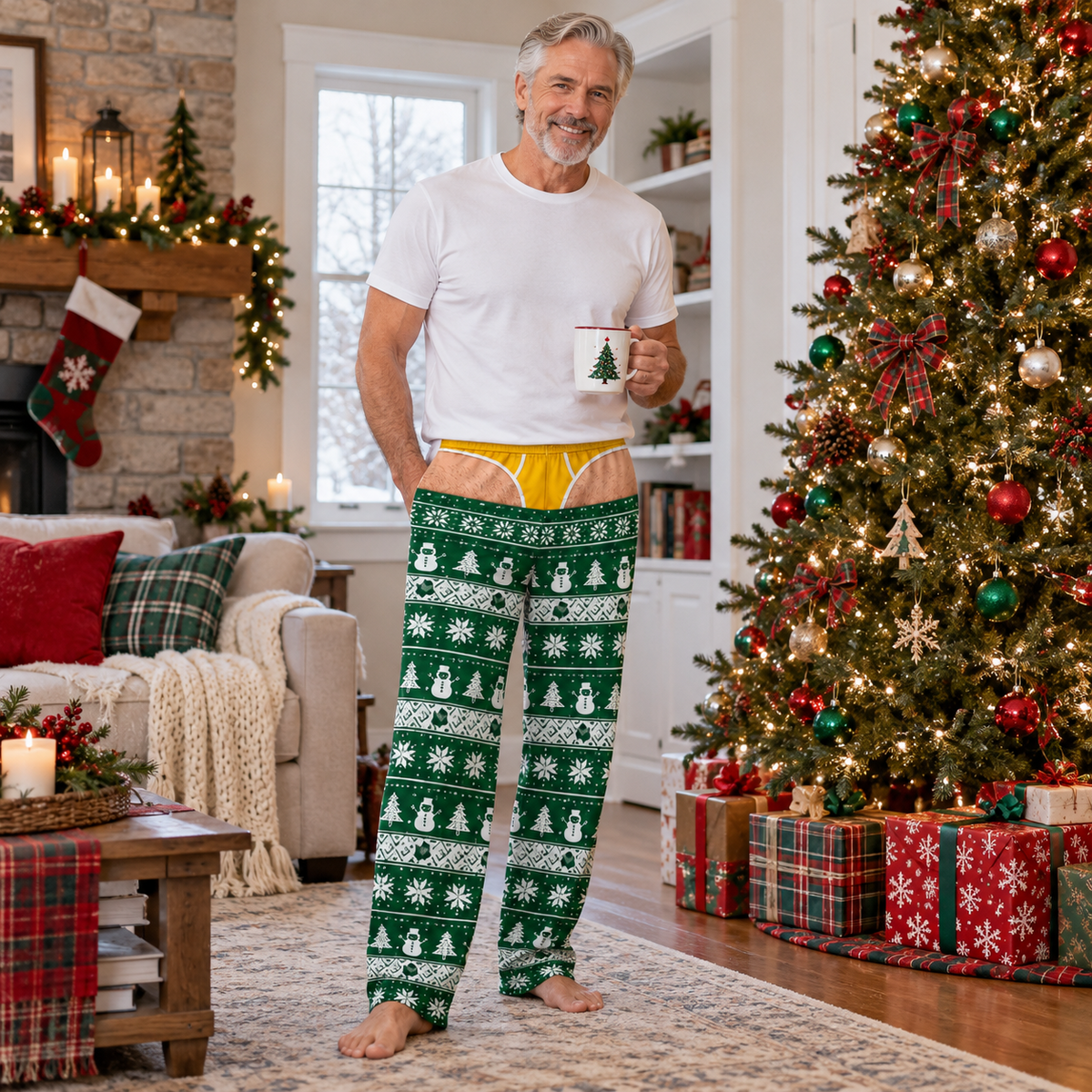 Christmas Pajama Pants with Faux Underwear Gag Print Lounge Bottoms