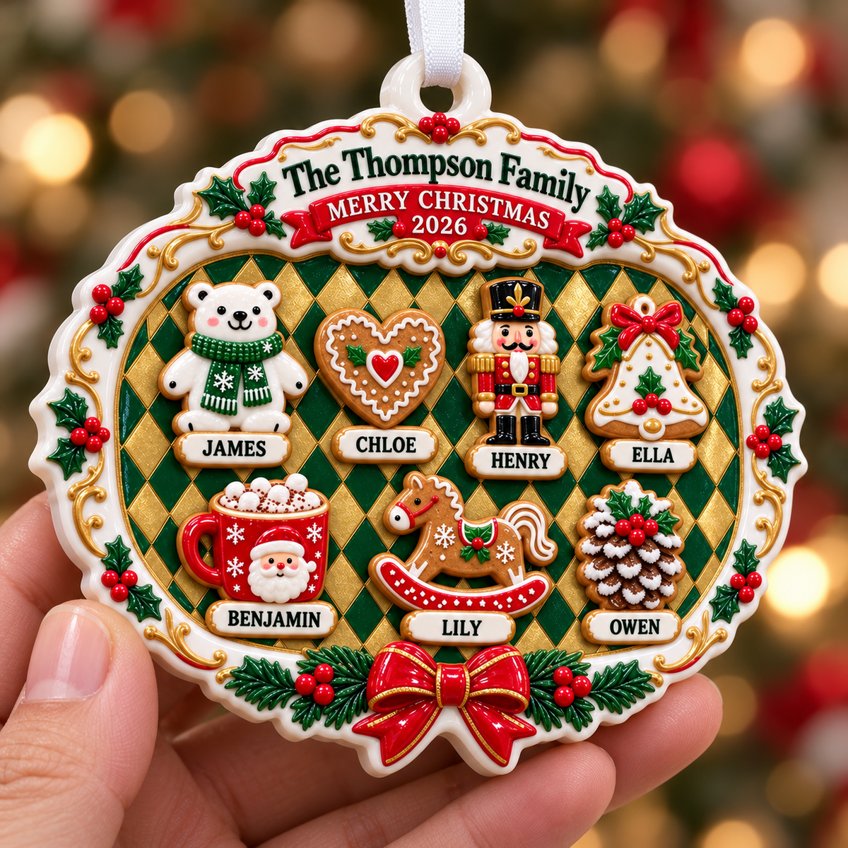 Family Christmas Plaque with Holiday Gingerbread Characters - 3D Relief Ornament
