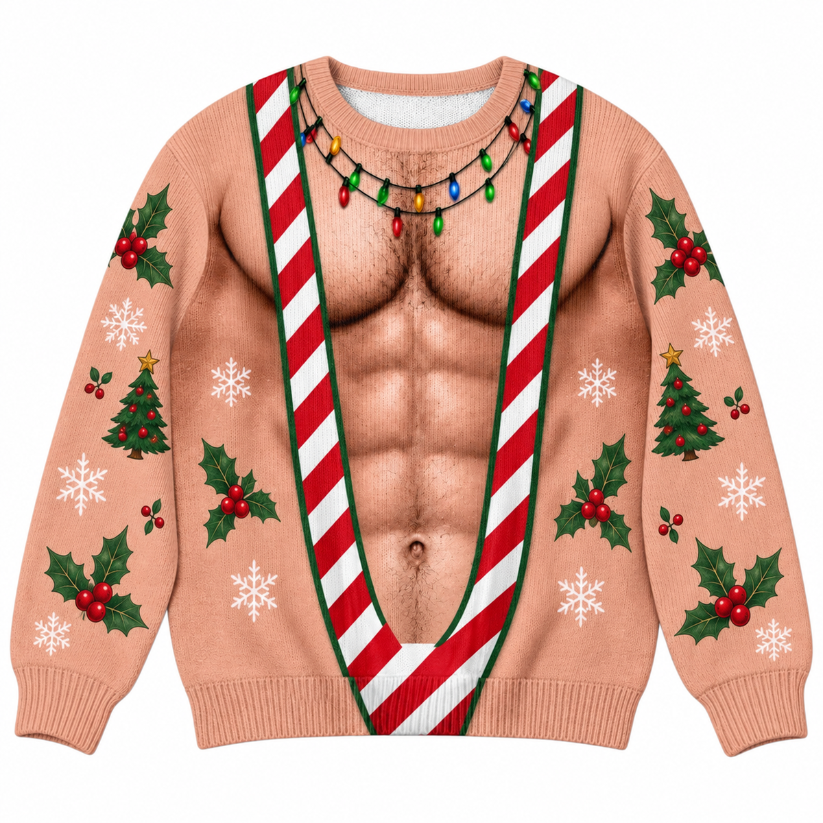 Funny Christmas Sweatshirt Hairy Muscle Chest Graphic Pullover