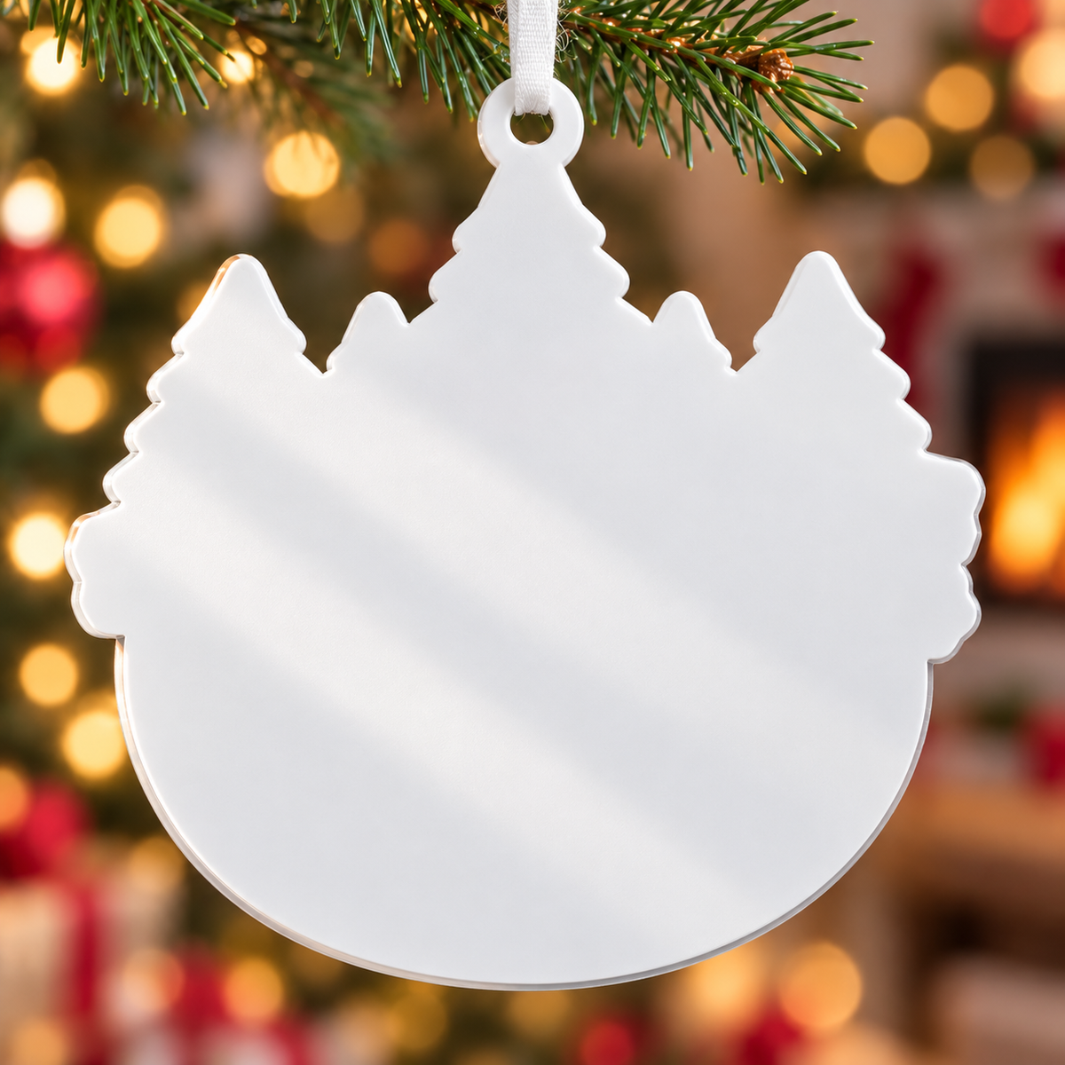 Holiday Tree Hanging RV Couple Campfire Winter Pine Forest Decor - 3D Relief Ornament