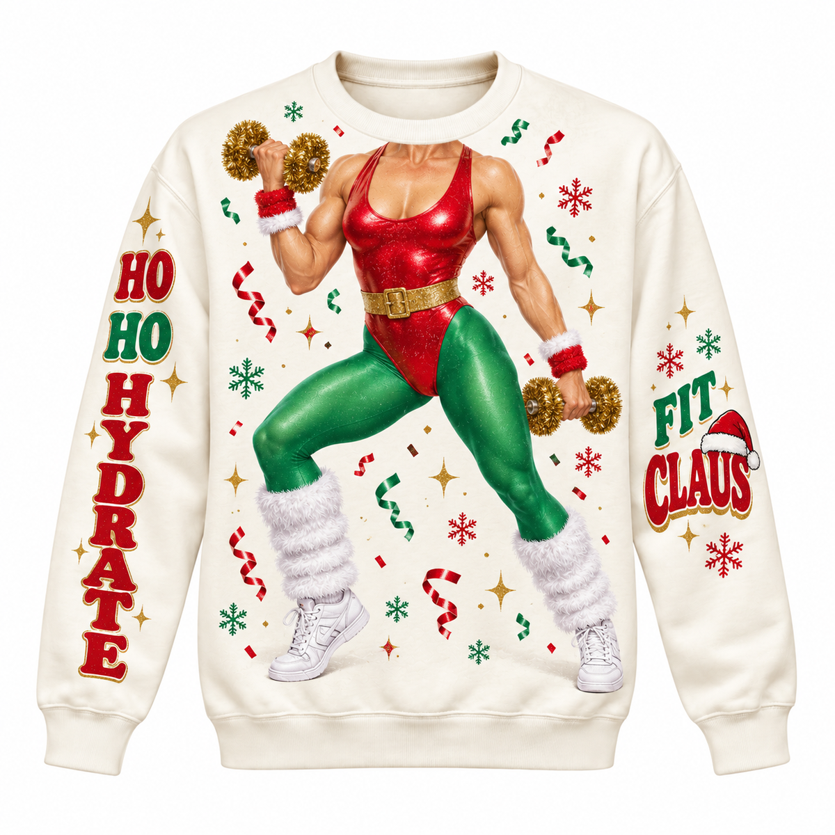 Funny Christmas Sweatshirt, Novelty Holiday Body Print Pullover