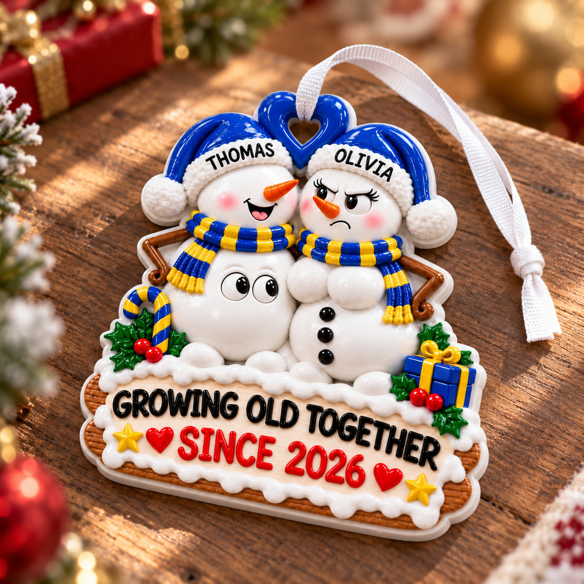 Growing Old Together Anniversary Holiday Keepsake, Winter Christmas Tree Decoration - 3D Relief Ornament