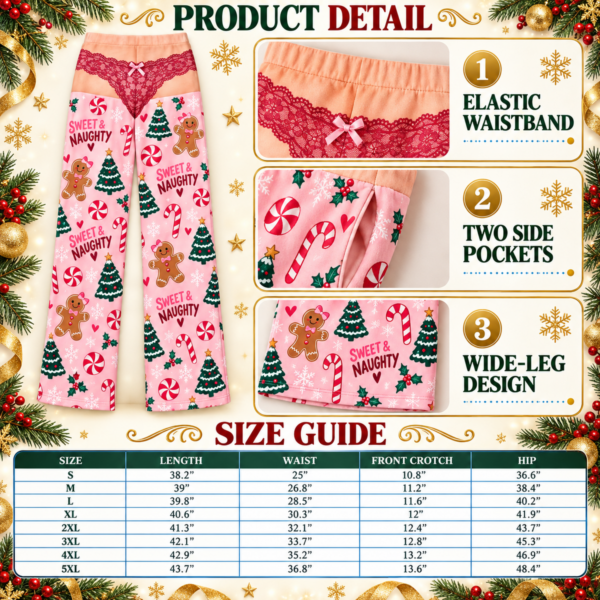 Christmas Pajama Pants Wide Leg Printed Lounge Trousers