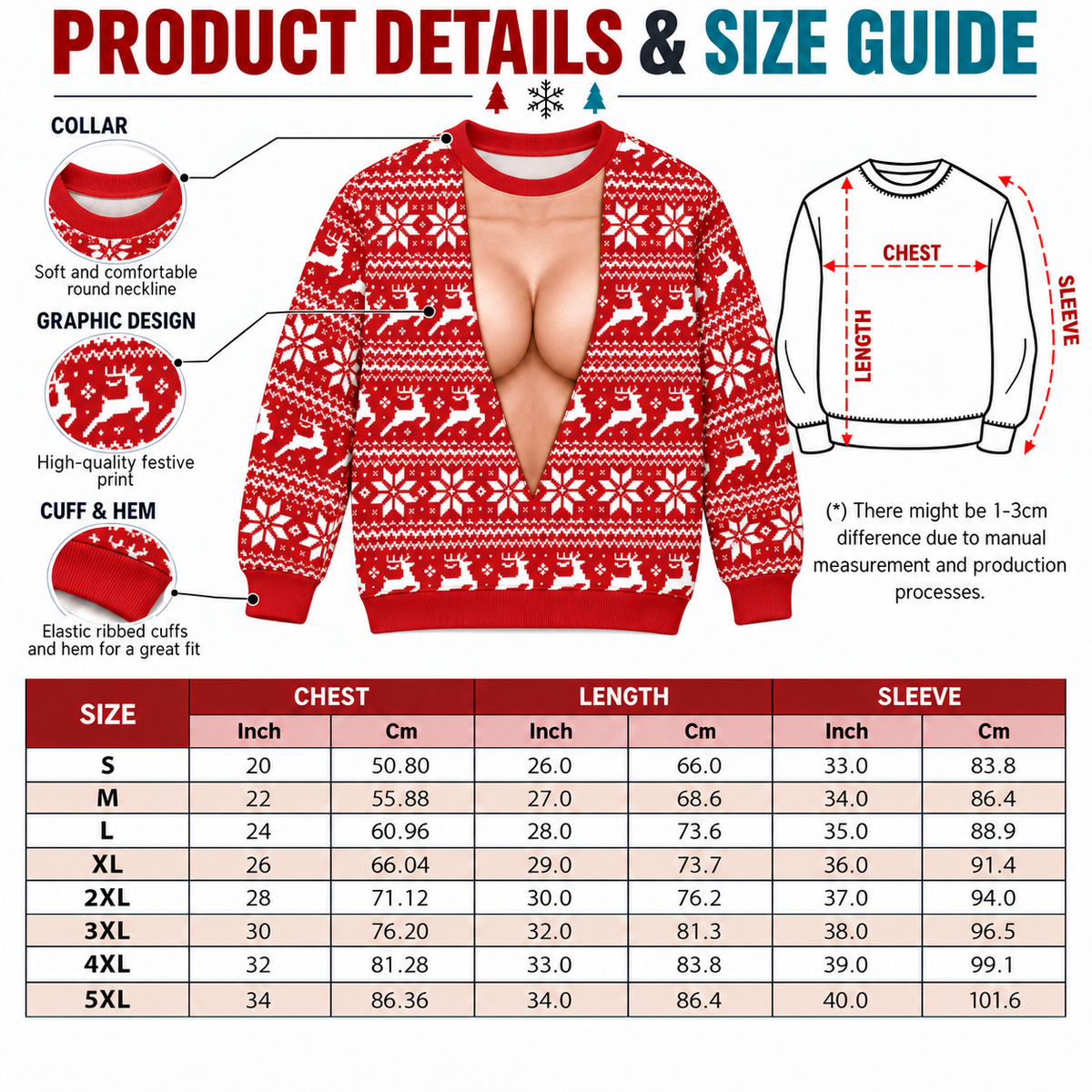 Ugly Christmas Sweater With Cleavage Cutout Funny Fair Isle Pullover