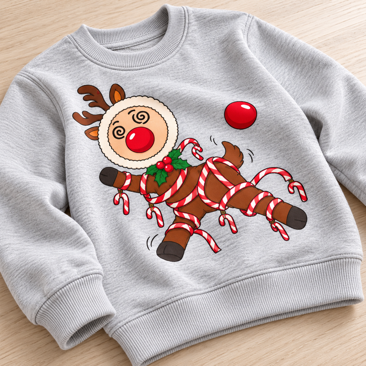 Tangled Reindeer Christmas Sweatshirt, Funny Graphic Crewneck Top