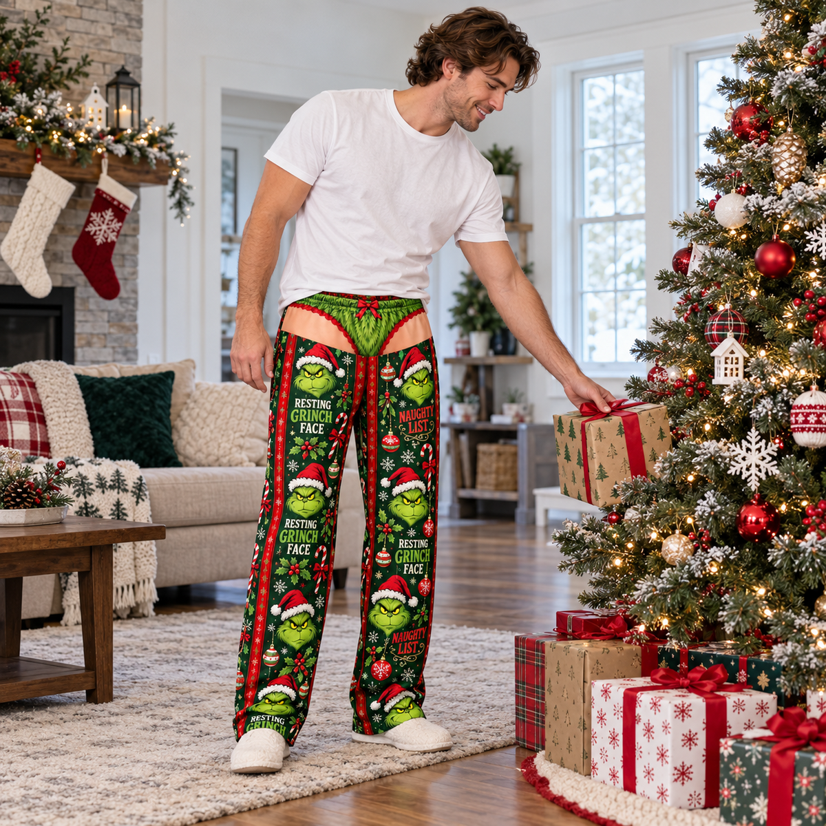 Christmas Pajama Pants Gag Faux Low Rise Novelty Sleep Bottoms