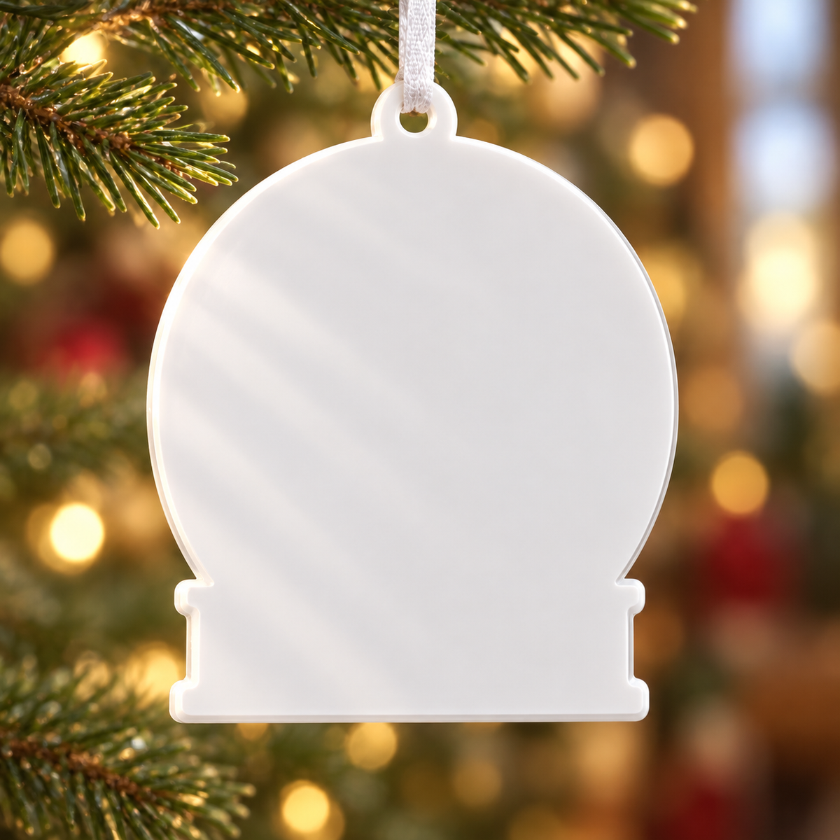 Scowling Orange Cat in Santa Hat Snow Globe Plaque Christmas Tree Hanging - 3D Relief Ornament