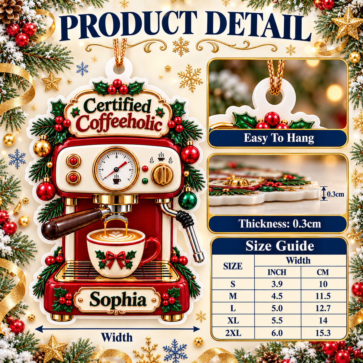 Espresso Machine Certified Coffeeholic Holiday Hanging Decor - 3D Relief Ornament