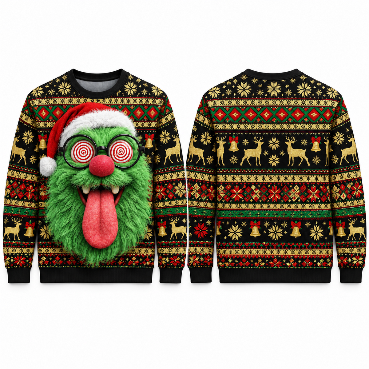 Funny Christmas Sweatshirt Hypnotic 3D Tongue Graphic Pullover