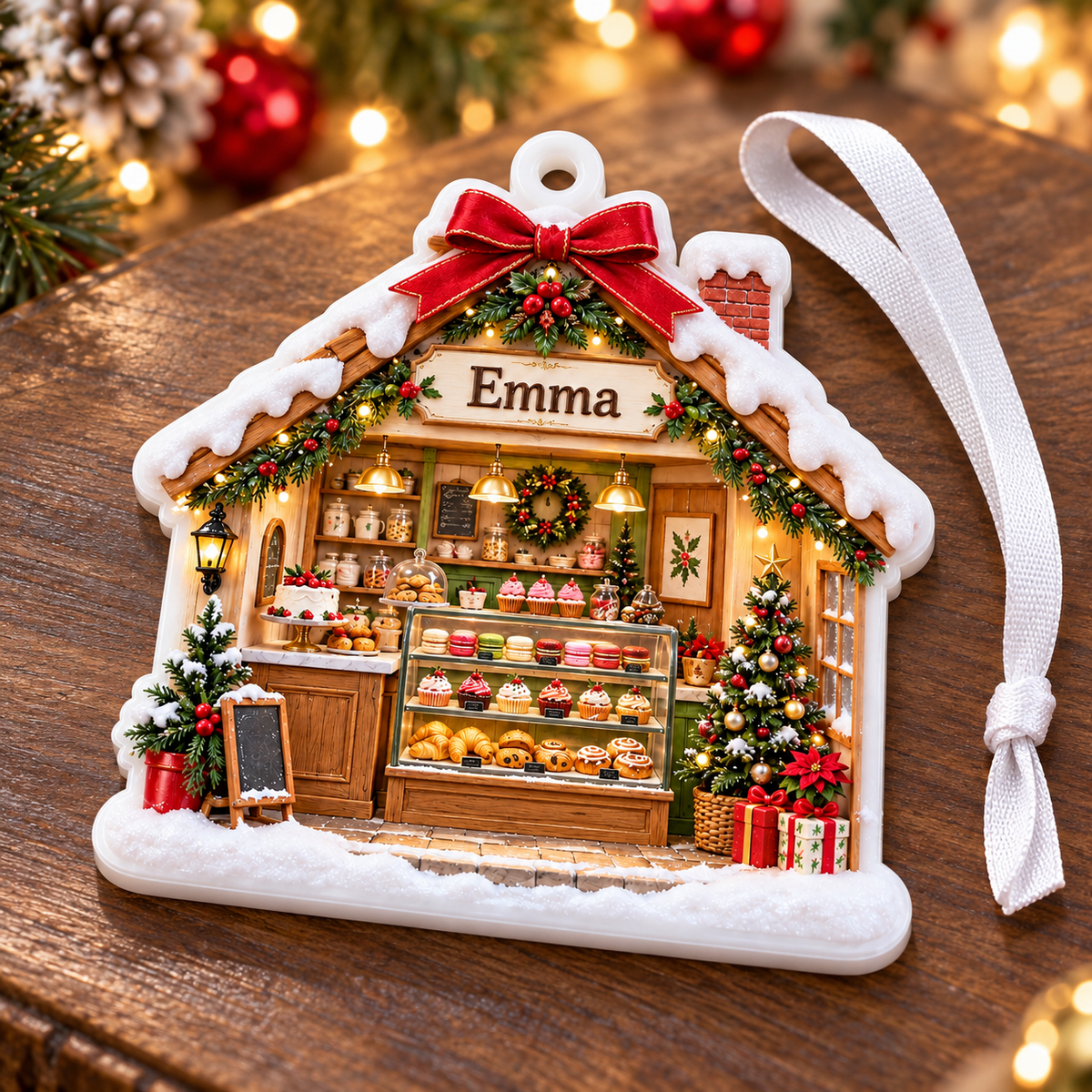 Bakery Shop House Christmas Tree Hanging Decor - 3D Relief Ornament