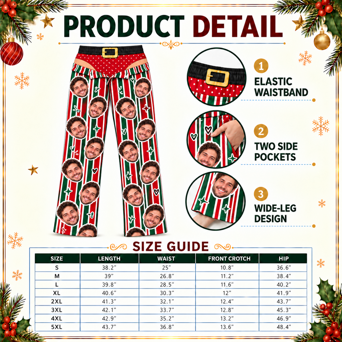Men Novelty Christmas Pajama Pants Striped Holiday Lounge Bottoms