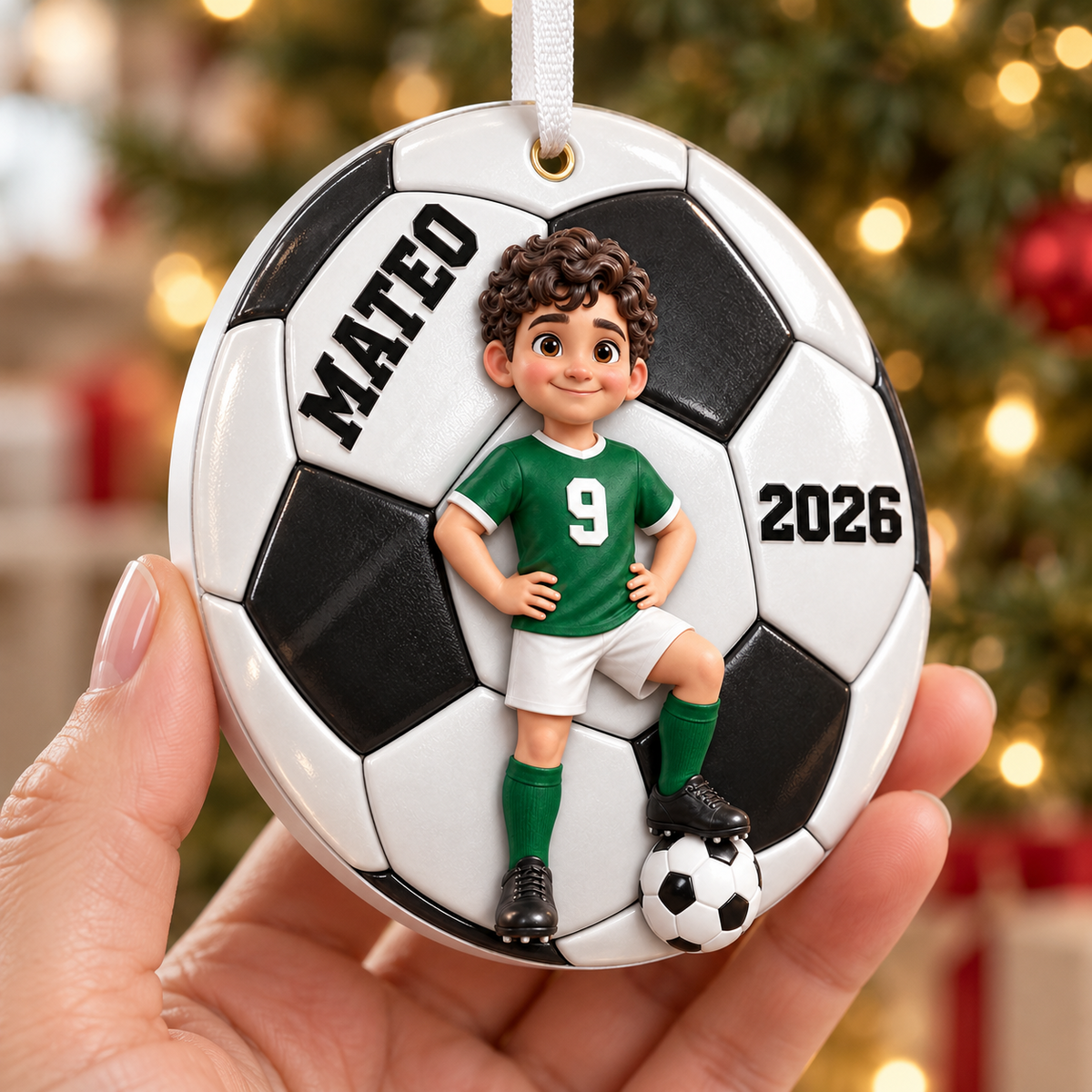 Soccer Ball 2026 Black and White Sports Keepsake Hanging Bauble - 3D Relief Ornament