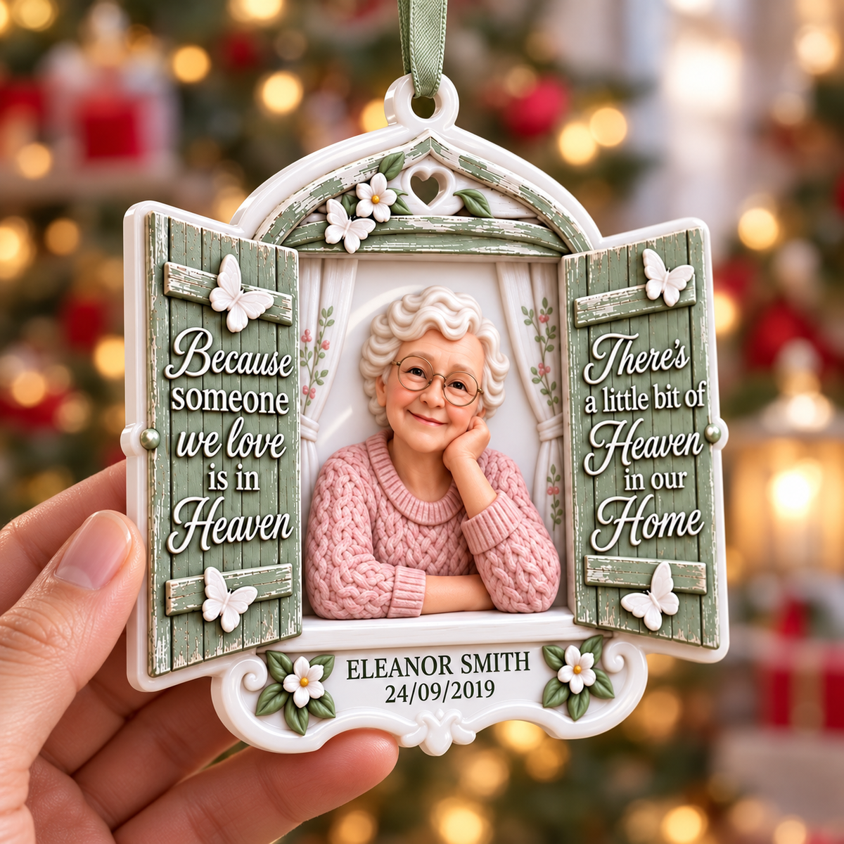 Memorial Window Shutter Keepsake with Floral and Butterfly Details - 3D Relief Ornament