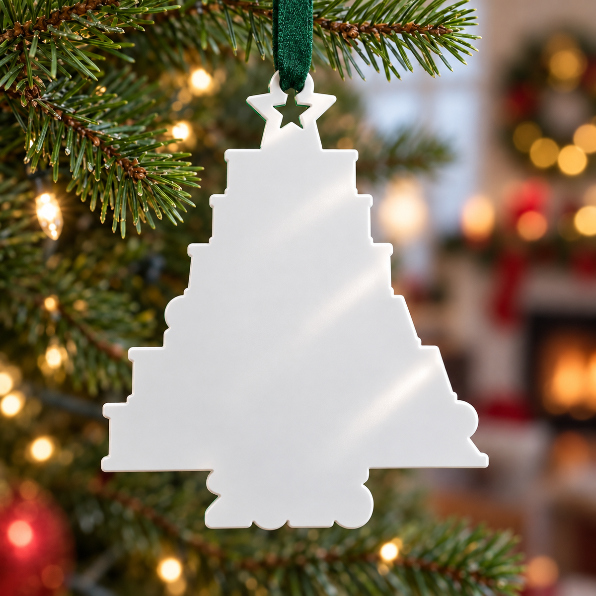 Green Stacked Name Christmas Tree Holiday Decor with Star Topper - 3D Relief Ornament
