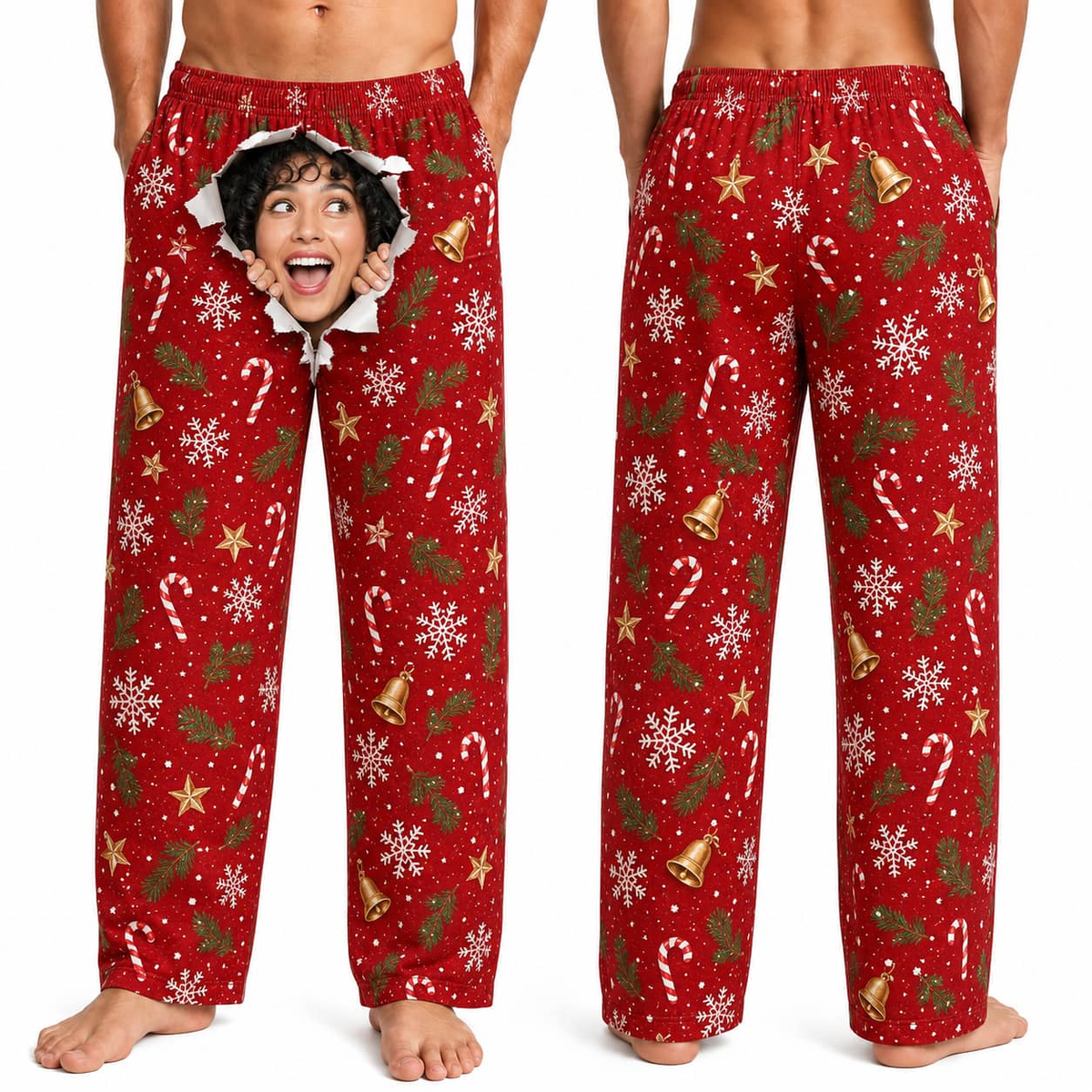 Men's Pajama Pants Green Christmas Holly Pattern Lounge Bottoms