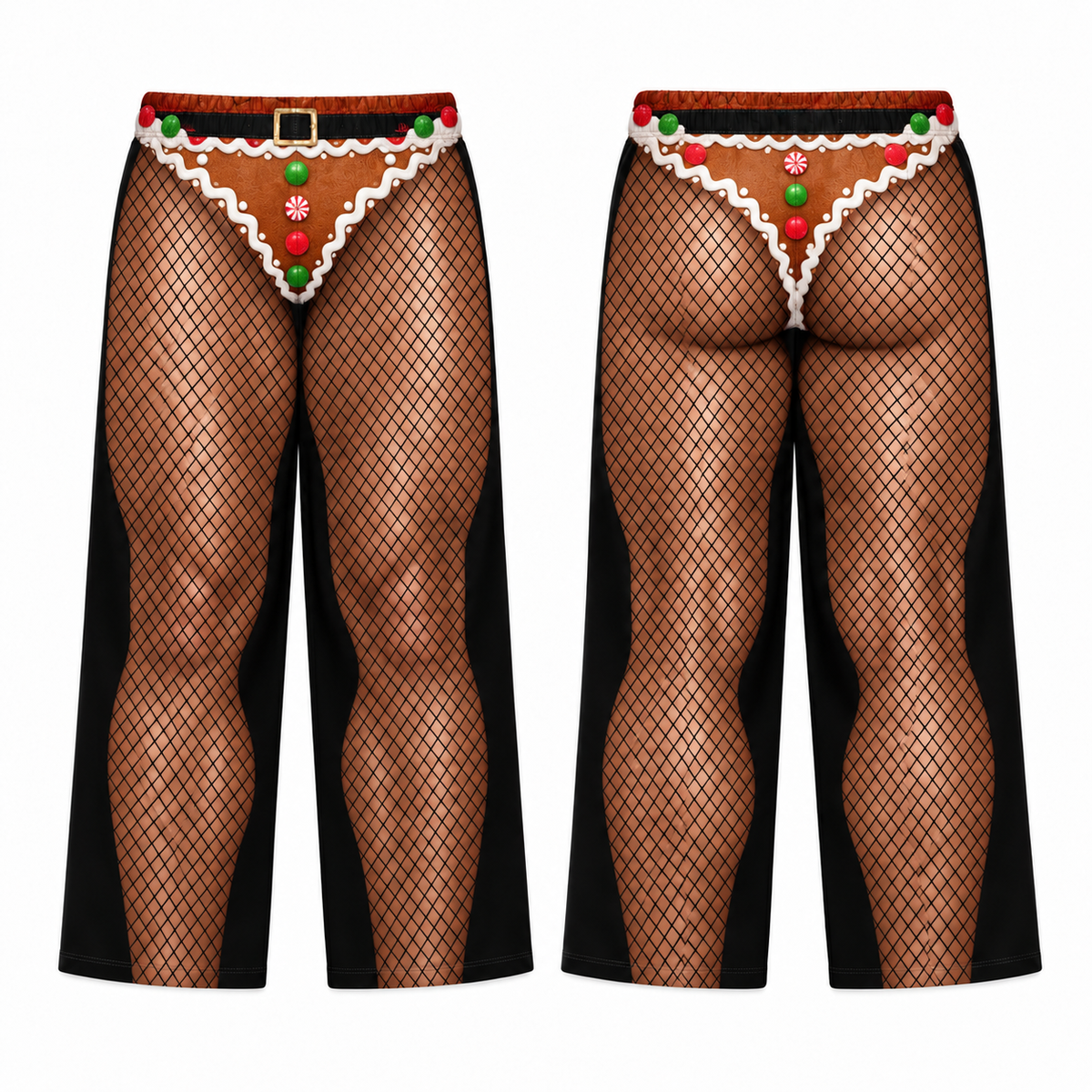 Novelty Christmas Pajama Pants Fishnet Santa Brief Print Loungewear